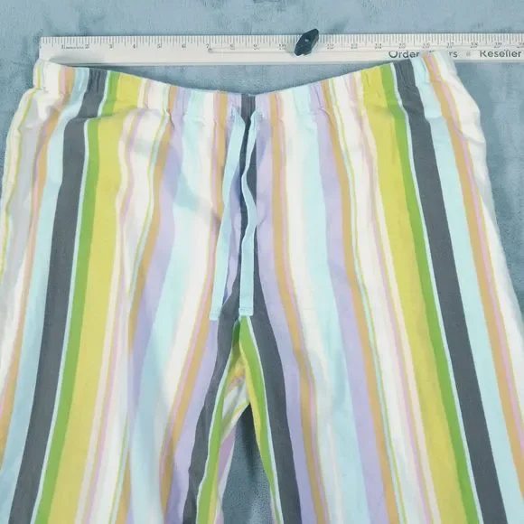 Victorias Secret Pajama Set Womens Large Rainbow Striped Cotton Flannel Y2K Cozy - Picture 12 of 16